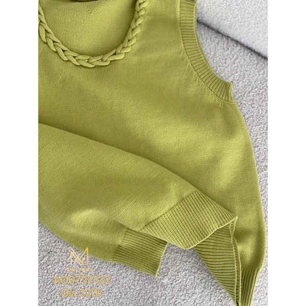 Áo len dệt kim sát nách cổ viền bính minie màu xanh bơ hottrend cute thời thượng