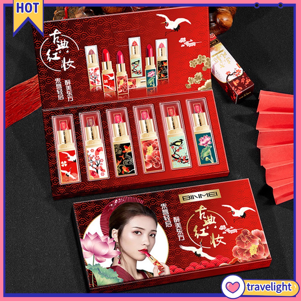 (Travelight) Set 6 son môi màu lâu trôi dưỡng ẩm phong cách Trung Hoa