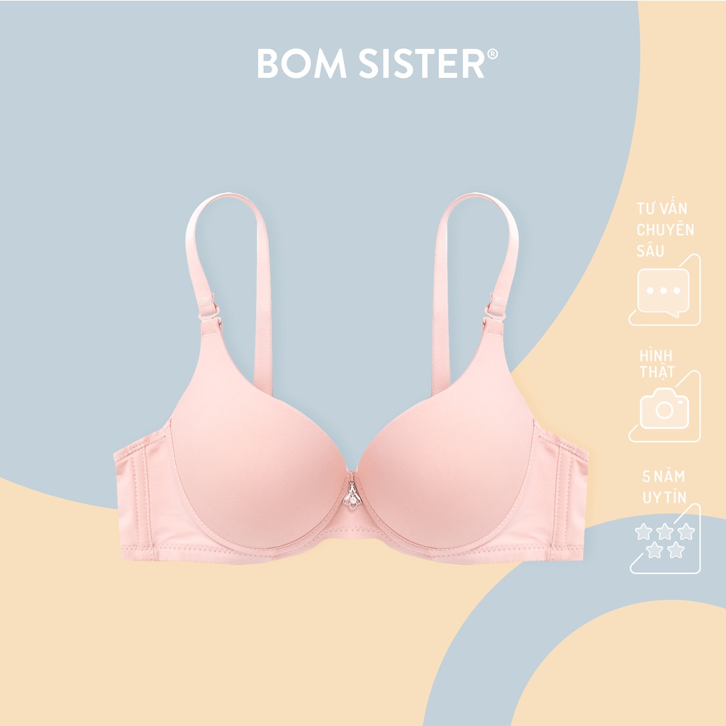 Áo lót mút vừa có gọng cúp xéo màu trơn nâng ngực tự nhiên BOM SISTER A8868