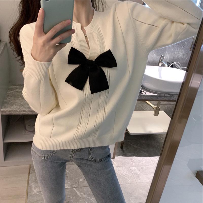 Áo len nữ hàn quốc bánh bèo dài tay có gắn nơ xinh | BigBuy360 - bigbuy360.vn