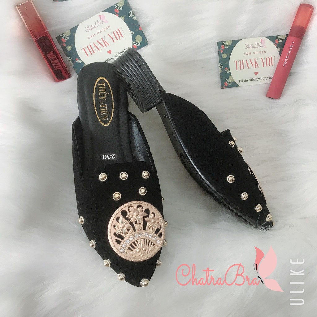 Dép sục nhung khóa vòng tròn hoa lá xịn