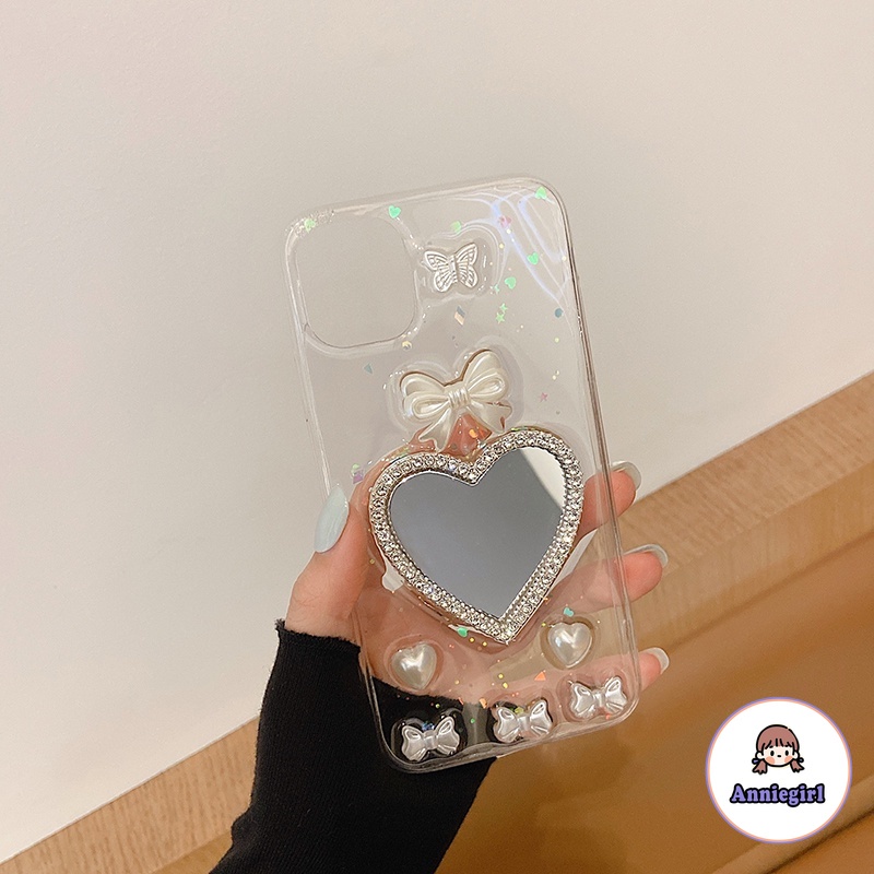 Ốp điện thoại TPU mềm mặt gương chống bám vân tay họa tiết bướm 3D phối nơ cho IPhone 13 12 11 Pro Max 7Plus | BigBuy360 - bigbuy360.vn