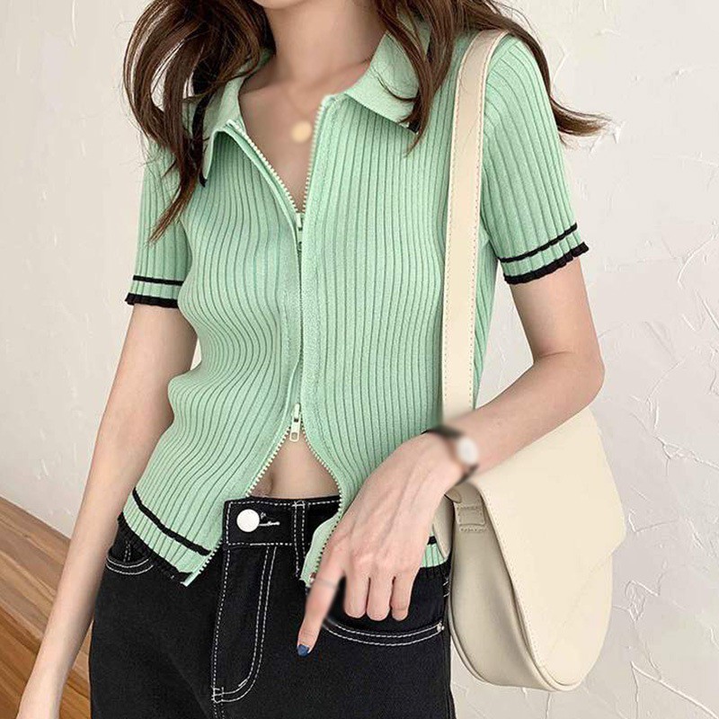 Áo Len Ngắn Tay Cổ Chữ V Thời Trang Hàn Quốc Cho Nữ