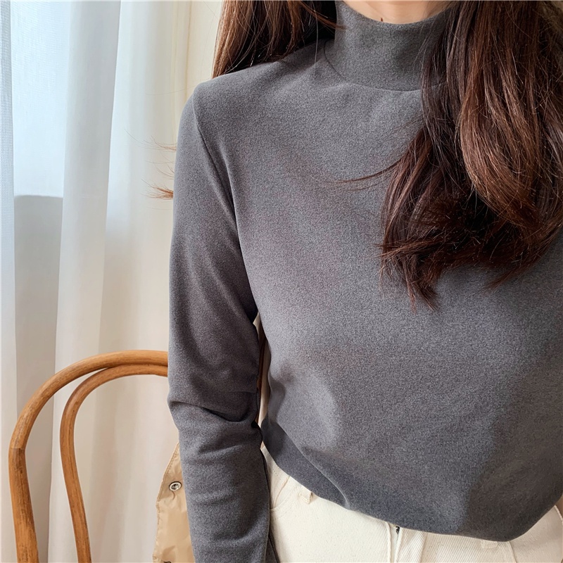(MỚI) Áo thun tay dài cổ lọ màu trơn cho nữ