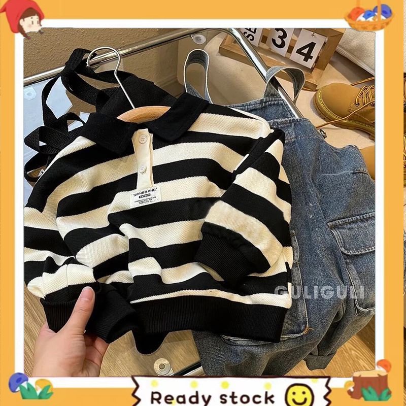 Áo Sweater Polo Dáng Rộng Kẻ Sọc Thời Trang Mùa Thu 2022 Cho Bé Trai