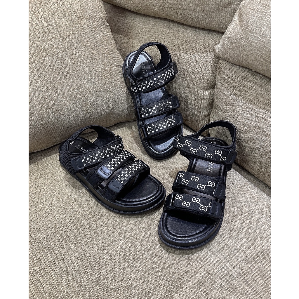 Sandal học sinh da mịn pha vải dù đế cao - 3P