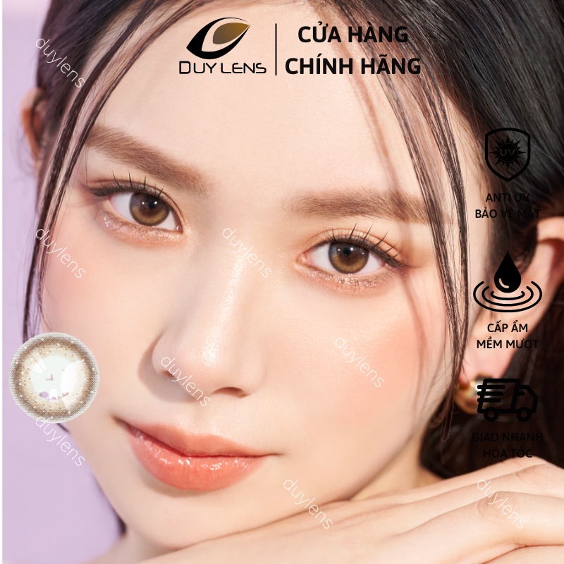Kính áp tròng cận nâu Hàn Quốc VENUS BROWN - Lens cận nâu vân nhũ giãn nhỏ 14mm cho mắt thở
