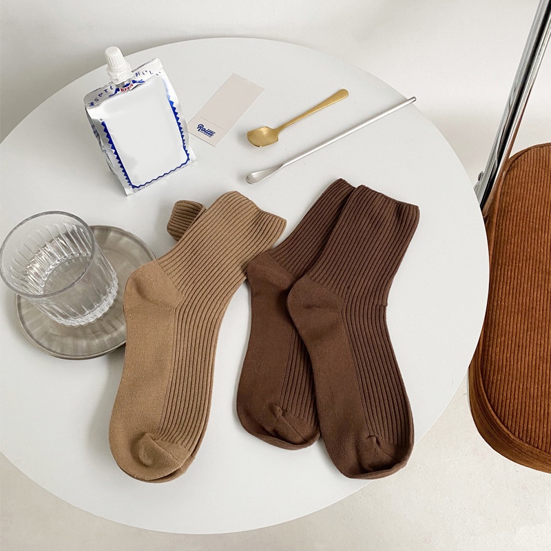 Tất cổ cao cotton gân màu trơn co giãn phong cách Ulzzang Hàn Quốc cho nam nữ