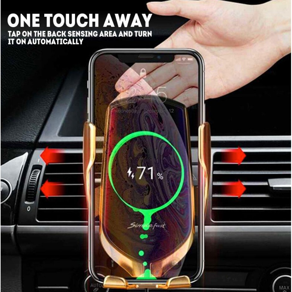 Đế Sạc Không Dây R1 Xe Ô Tô Kiêm Giá Đỡ Điện Thoại Chuẩn Qi Cảm Ứng Hồng Ngoại Car Wireless Charger