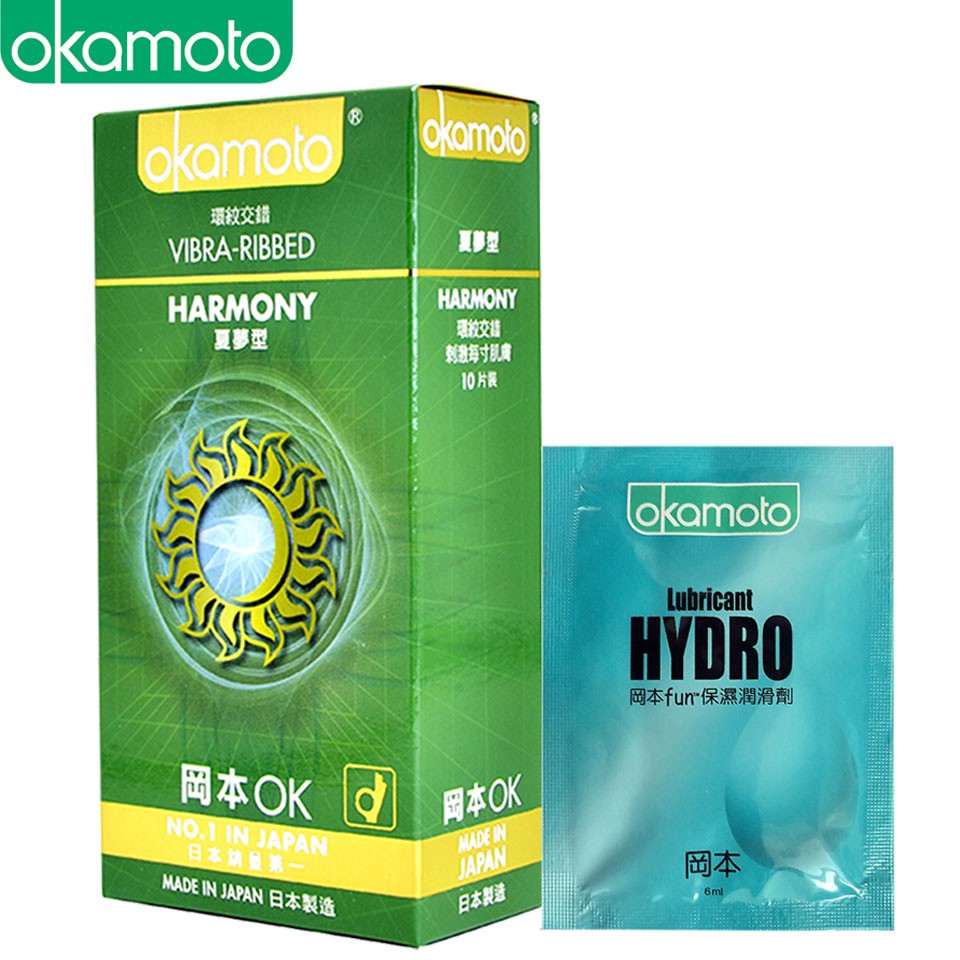 [ Tặng 1 Gói Gel Bôi Trơn ] Bao Cao Su Okamoto Harmony Gân Sọc Hộp 10 Cái