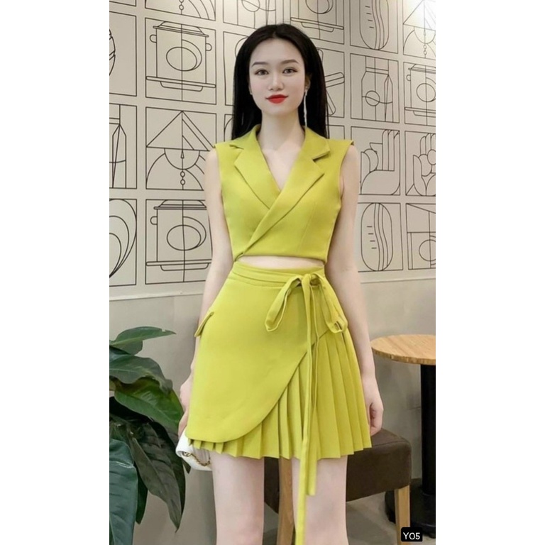 [SALE SỐC FREE SHIP] SET ÁO VÀ VÁY ĐI CHƠI TIỆC SIÊU XINH VỚI CHÂN VÁY XẾP LY PHỐI TÀ CÓ DÂY CỘT KÈM ÁO KIỂU NỮ CỔ VEST