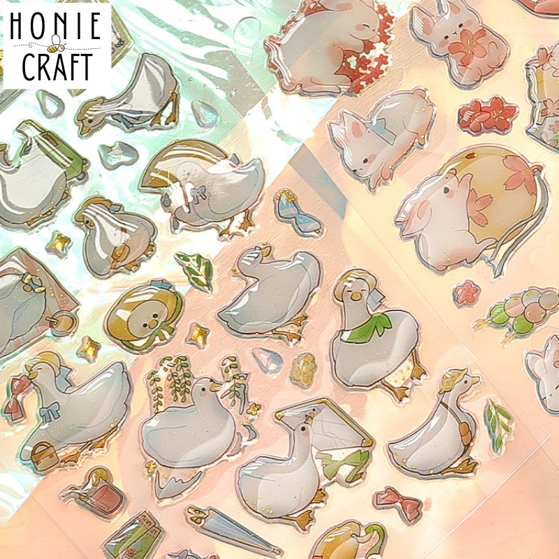 Sticker phủ keo Epoxy 3D lấp lánh Hình dán nổi thú cưng trong suốt dễ thương