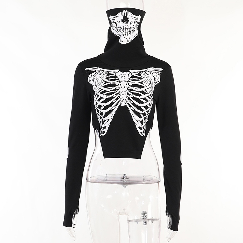 Áo Thun DàI Tay In HìNh Xương Halloween