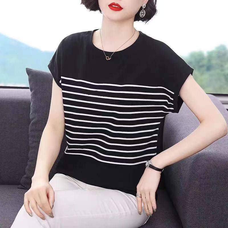 Thời Trang Áo Thun Tay Ngắn Dáng Rộng Họa Tiết Kẻ Sọc Có Size Lớn Dành Cho Nữ