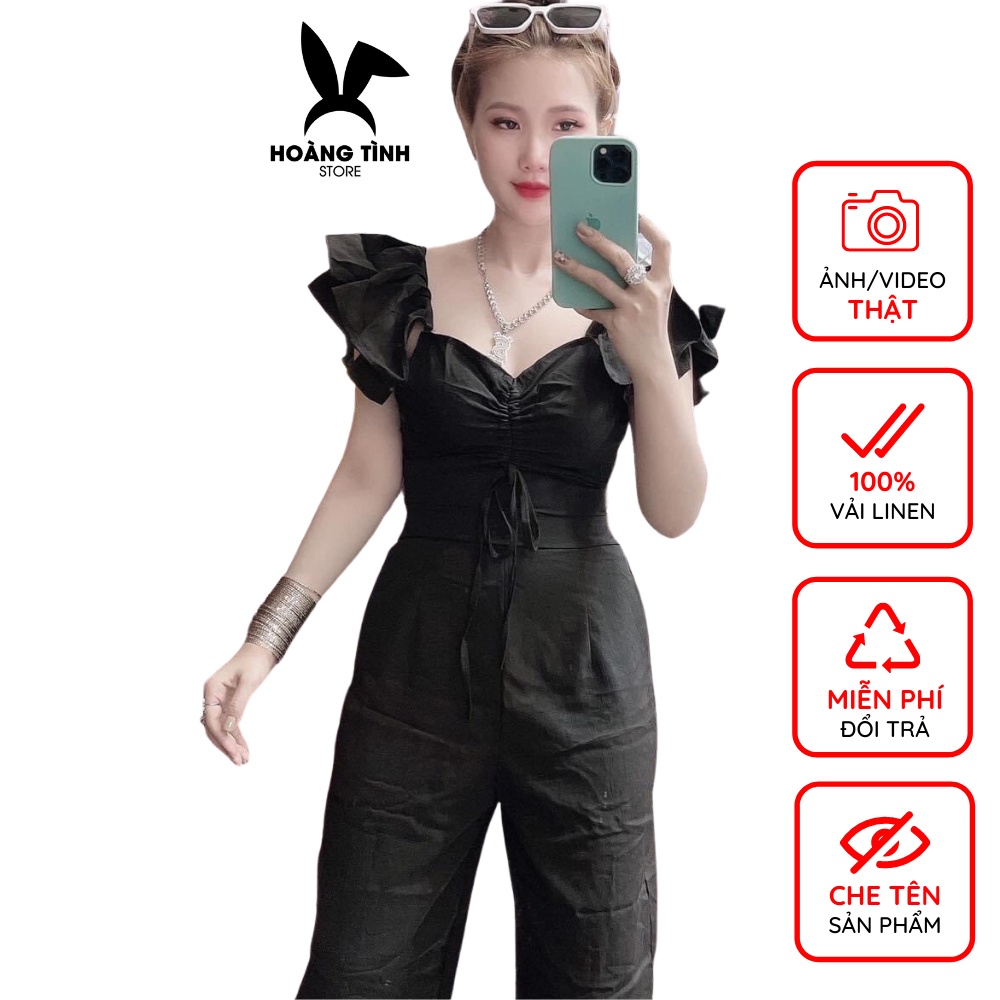 Set bộ cánh tiên rút dây Hoàng Tình Store, vải linen cao cấp, kèm quần dài ống rộng, freesize 40-60kg tùy chiều cao