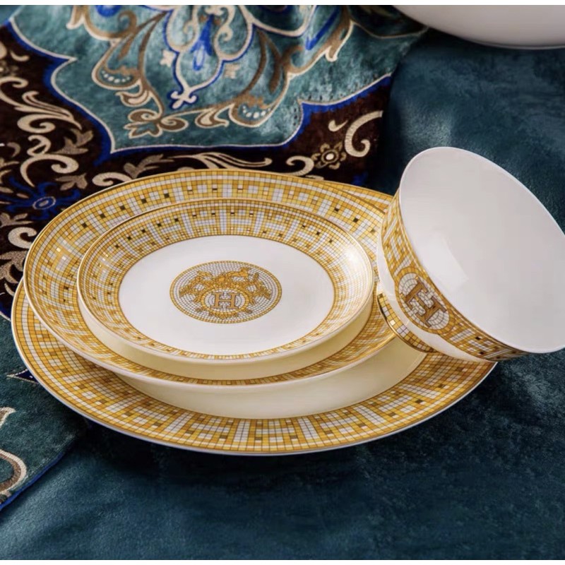 Bộ chén bát sứ xương Hermes cao cấp 60 món