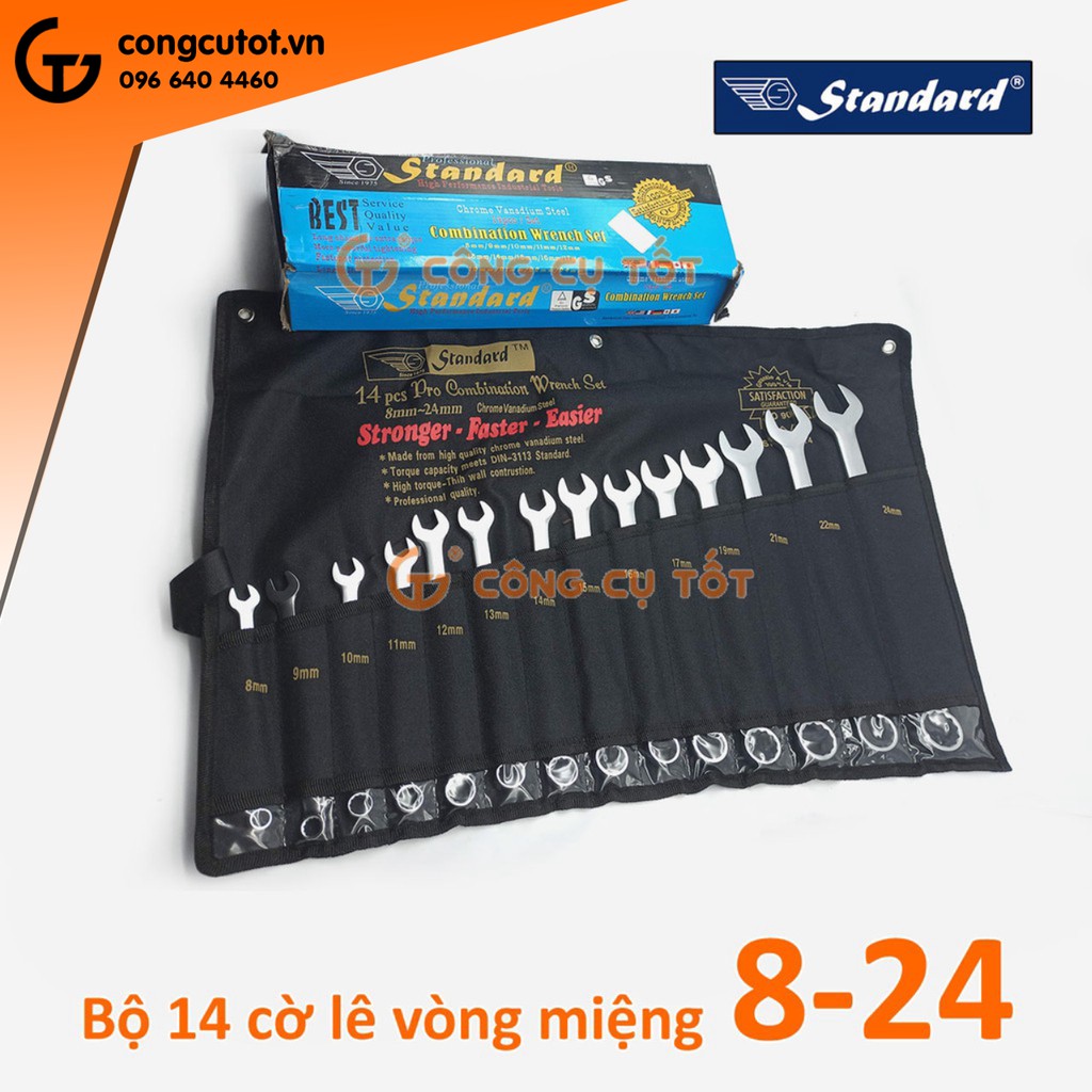 Bộ 14 cờ lê vòng miệng 8-24mm Standard Đài Loan