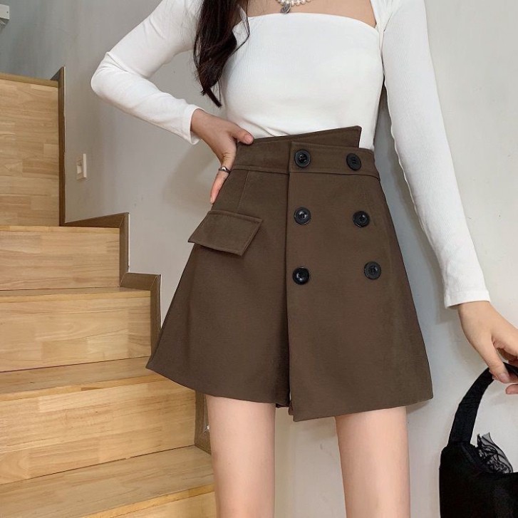 Quần Giả Váy Nữ Ngắn Phối Cúc Kiểu Dáng Lên Form Đẹp Dễ Phối Đồ , Chân Váy Chữ A Cạp Cao