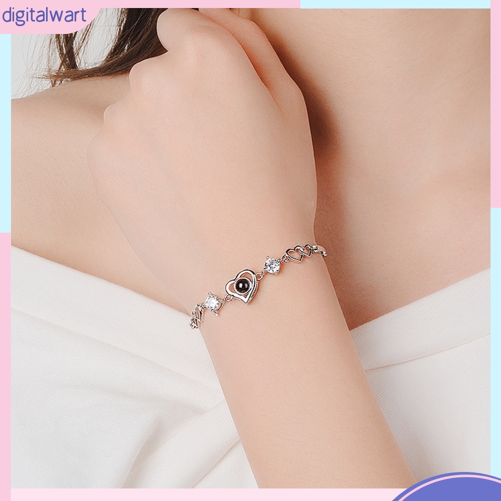 Vòng tay kim loại mặt trái tim khắc chữ I Love You