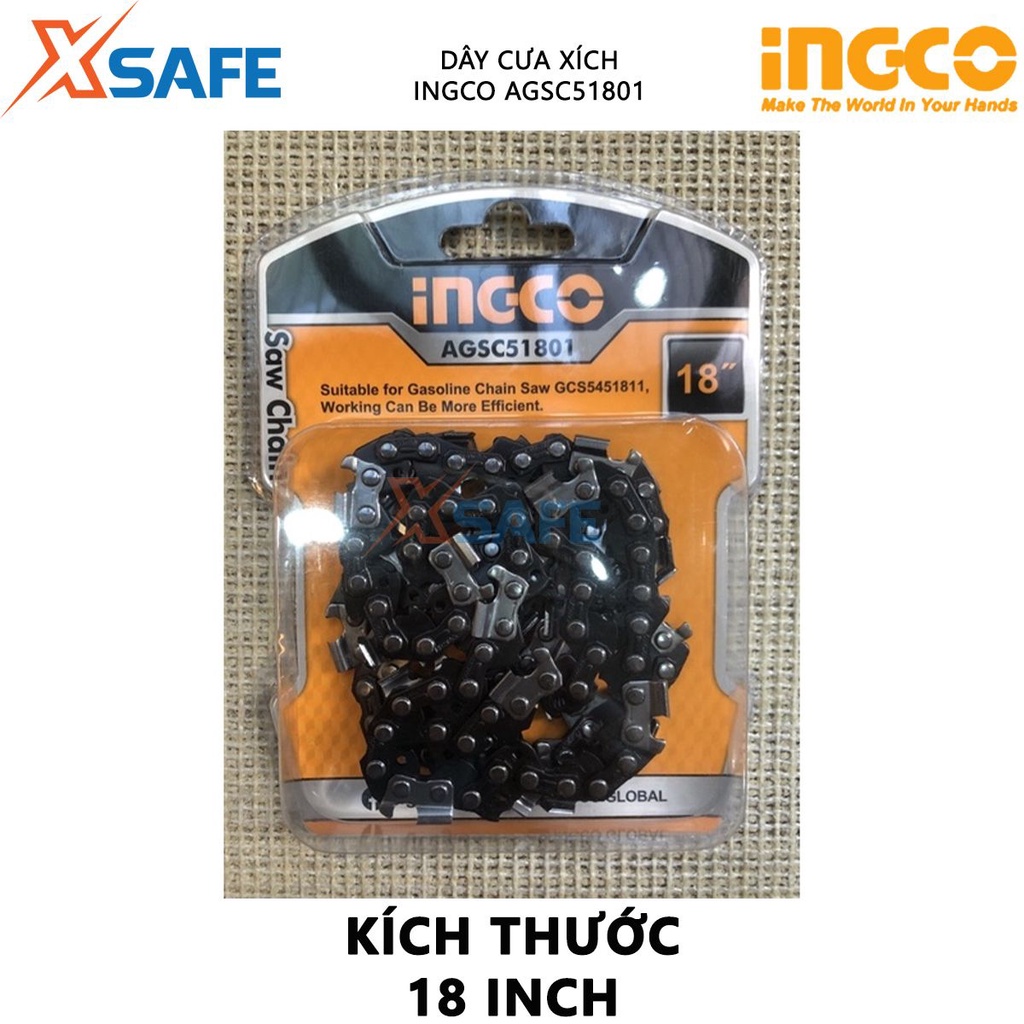 Dây cưa xích INGCO AGSC51801 18'', phù hợp để gắn với máy cưa xích xăng GCS5451811 dùng cưa, cắt gỗ