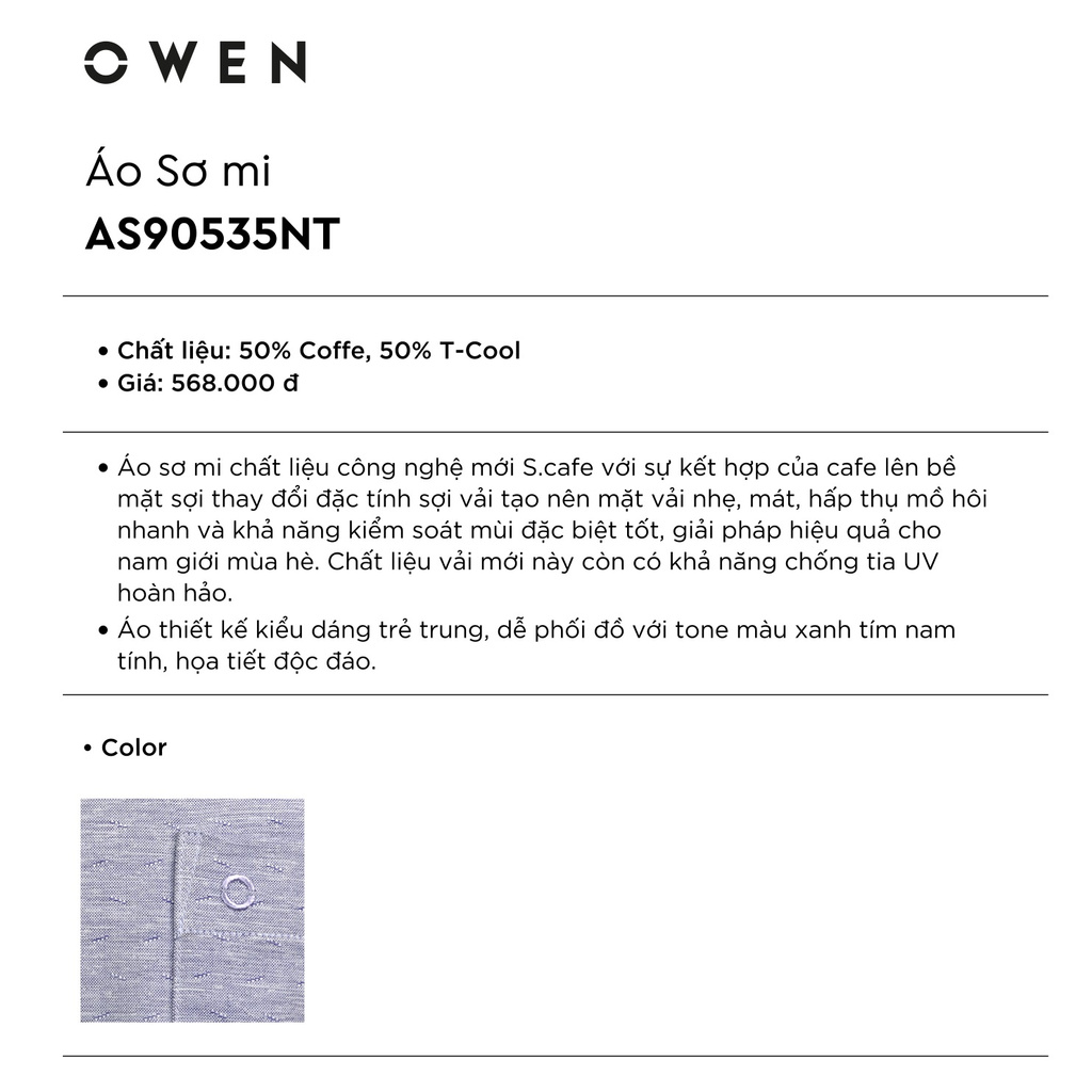 Áo Sơ Mi Nam Tay Ngắn Owen AS90535NT Chất Nâu Cafe Kiểu Dáng Slim Fit