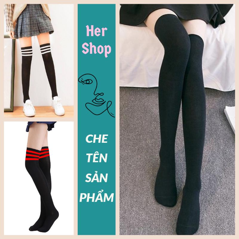 Tất đùi nữ sinh Nhật Bản sexy - vớ qua gối 3 sọc dày dặn