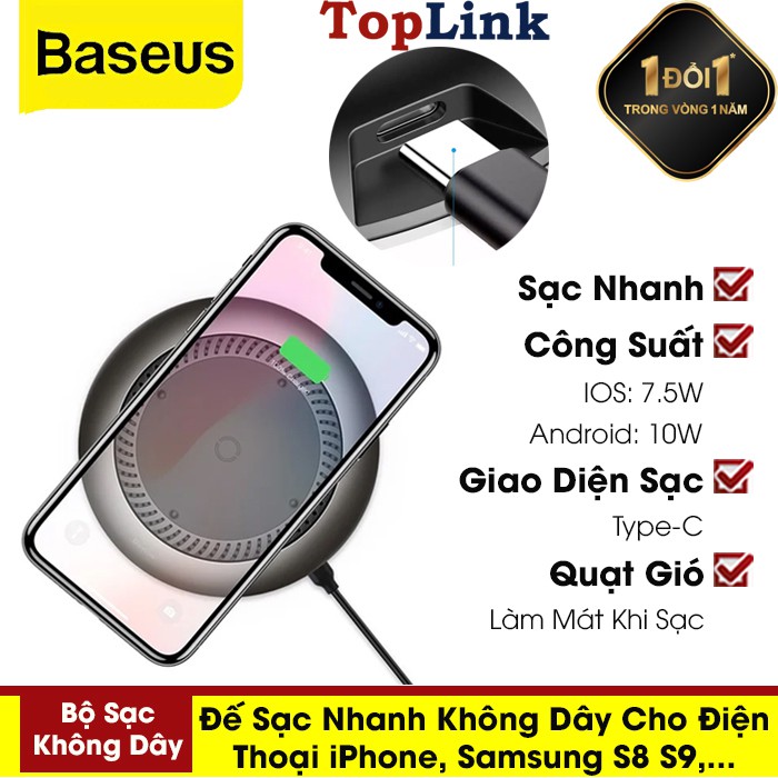 [Mã SKAMPUSHA7 giảm 8% đơn 250k]Đế Sạc Nhanh Không Dây Baseus Tích Hợp Quạt Hút Tản Nhiệt Công Suất 10w - TopLink