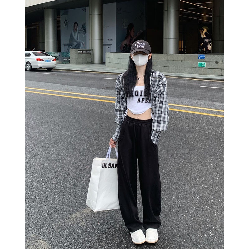 Quần Thể Thao Nữ Lưng Cao Ống Rộng Thời Trang Hàn Quốc