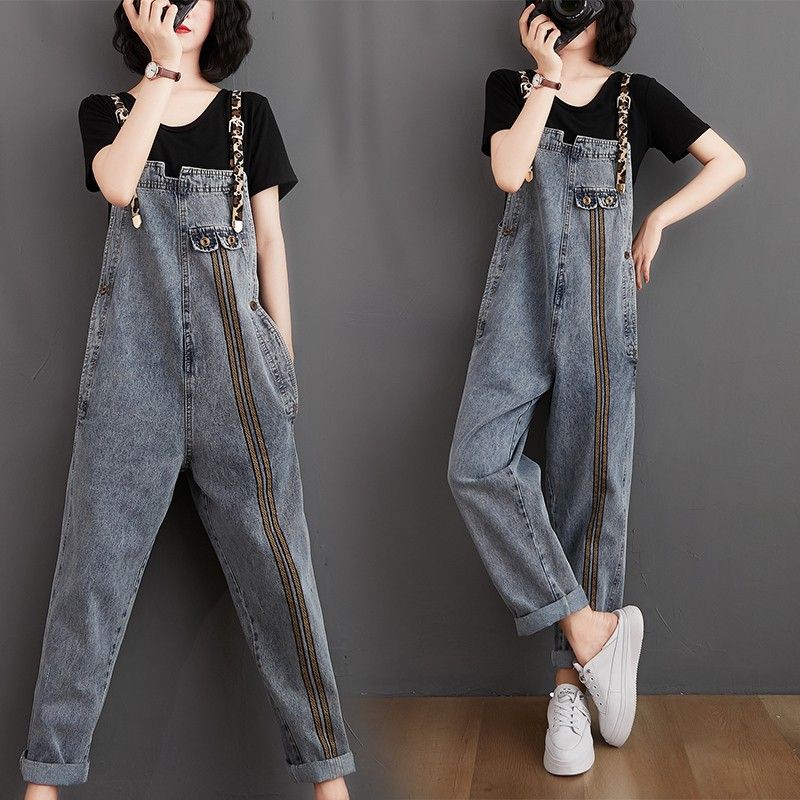 [ORDER - Có ảnh thật) Quần yếm jean nữ phối dây họa tiết da báo cá tính (size S-XXL fit đến 75kg) - Có ảnh thật