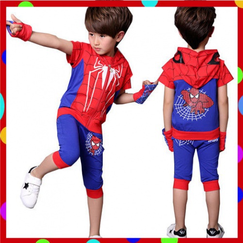 6Quần Áo Trẻ Em Người Nhện Cho Bé Trai Bộ Đồ Mùa Hè Trẻ Em Cotton Ngắn TayTÁo Hai Dây Quần Áo Thường Ngày Siêu Nhân Cho Bé