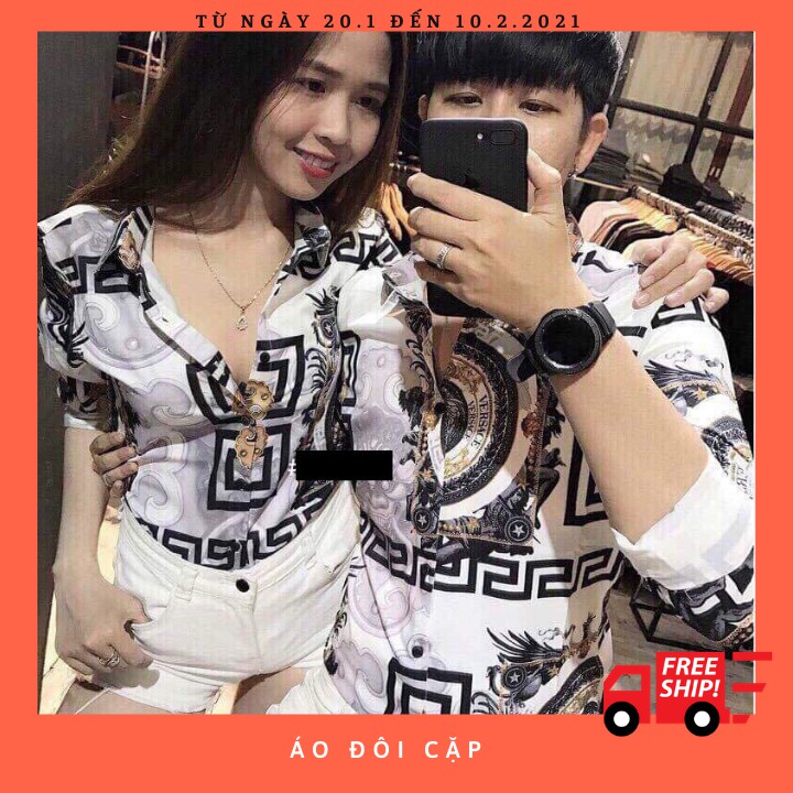 Áo Sơ Mi ADOKA STORE Đôi Nam Nữ Họa Tiết Versace Chuyên Cặp Đôi Couple - D17