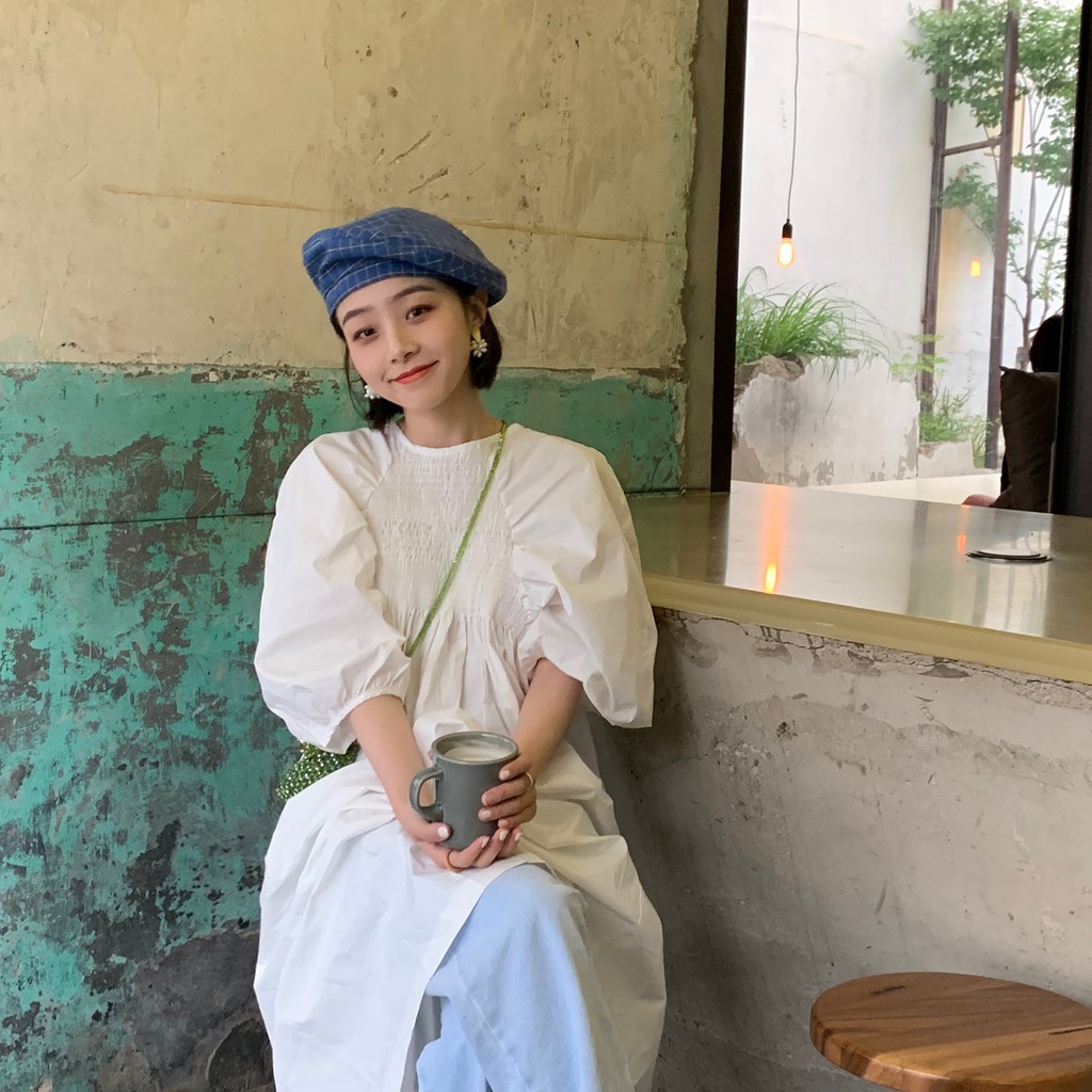 Mũ Beret Mỏng Thoáng Khí Kẻ Sọc Caro Ngọt Ngào Dễ Thương Phong Cách Retro Nhật Bản Cho Nữ