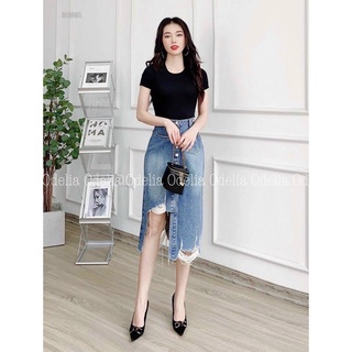CHÂN VÁY JEANS RÁCH PHỐI NÚT