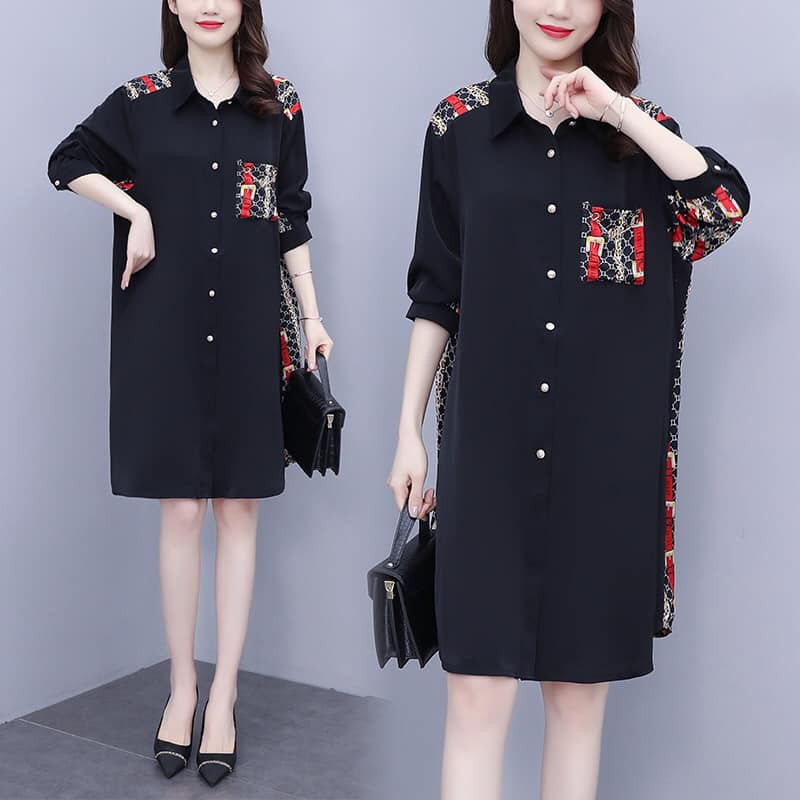 DS1999 - Đầm sơ mi suông dài tay big size cao cấp hàng nhập