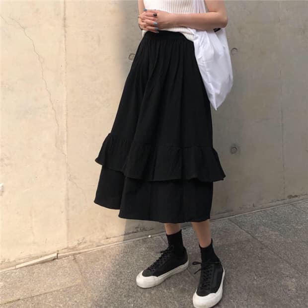 [C23] Chân váy ulzzang KAKI 2 TẦNG dáng suông cạp chun chất kaki dày dặn cực tôn dáng nữ tính (sỉ từ 5sp bất kì) | BigBuy360 - bigbuy360.vn