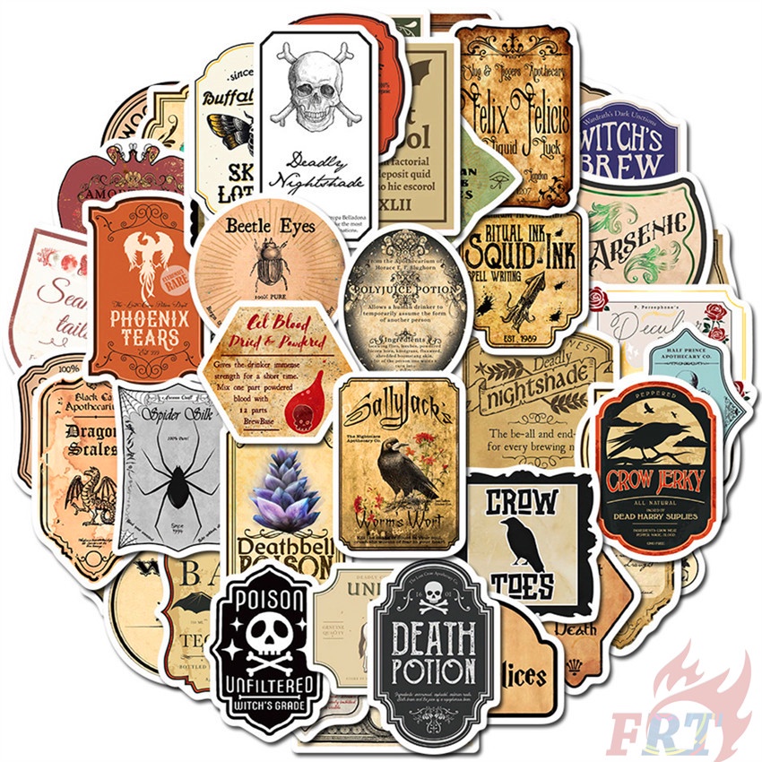 50 Cái / Bộ ❉ Bộ 02 Miếng Dán Phong Cách Retro Độc Đáo ❉ Sticker Dán Tường Chống Thấm Nước Họa Tiết Doodle Hợp Thời Trang