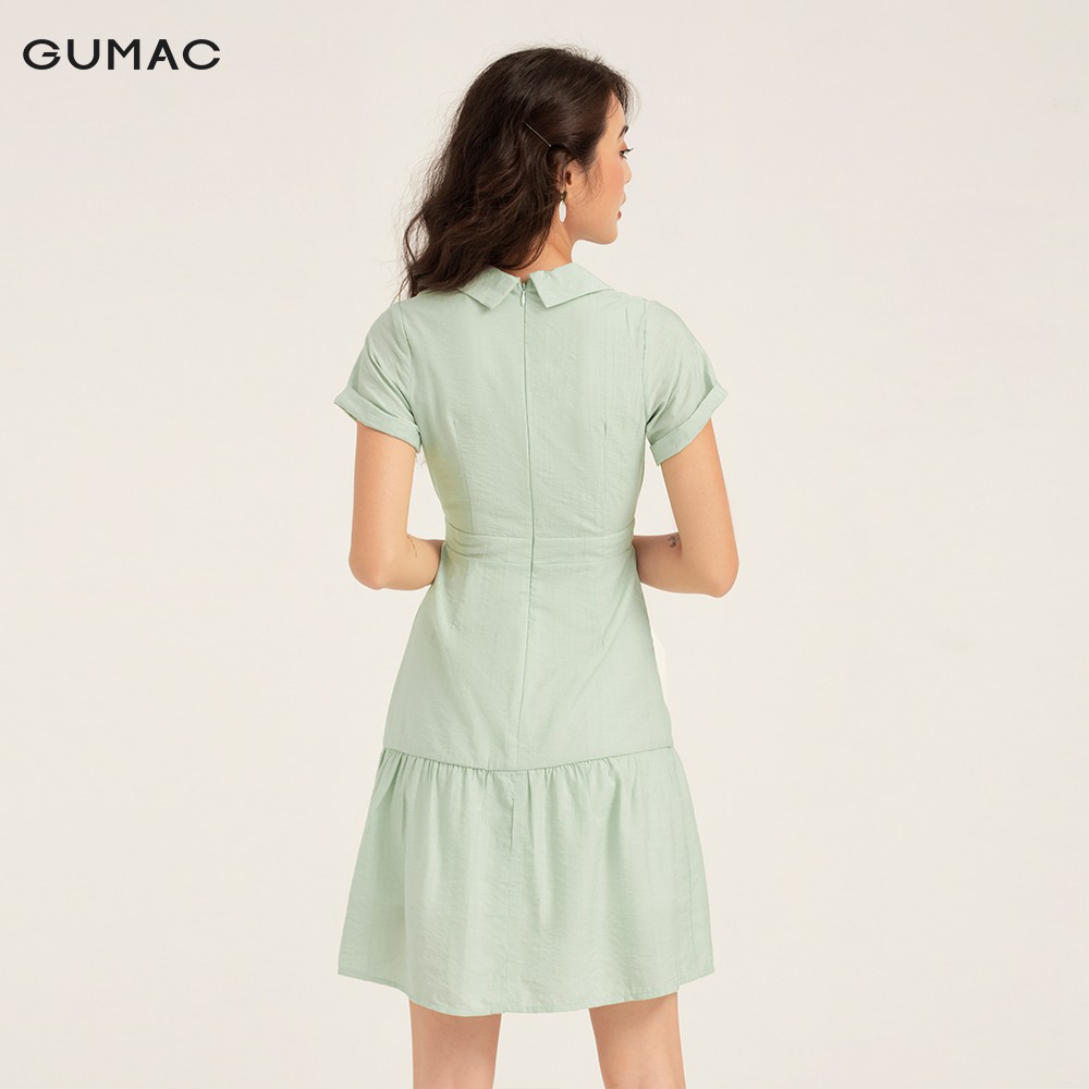Đầm nữ ôm body GUMAC cổ vest màu xanh tay ngắn mới trẻ trung, đủ size DB182 | BigBuy360 - bigbuy360.vn
