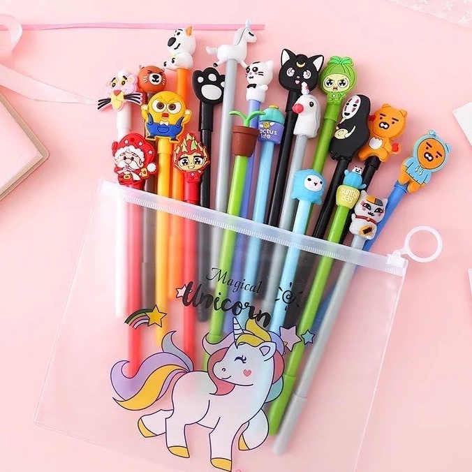 Combo 20 Bút Bi Mực Đen Ngộ Nghĩnh, Bút Bi Hình Thú Dễ Thương Mực Đậm Rõ Nét Tặng Túi Zip