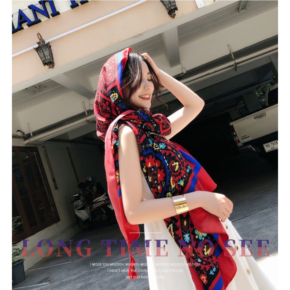Khăn choàng cổ lớn thời trang mùa xuân phong cách dân tộc khăn thổ cẩm tua rua retro khăn choàng đi biển mùa hè