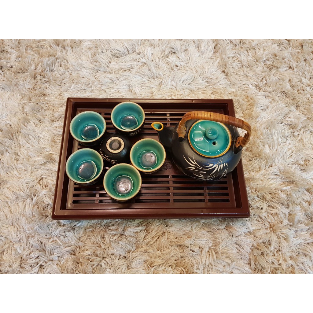 COMBO bộ ấm chén @ đen + KHAY NHỰA