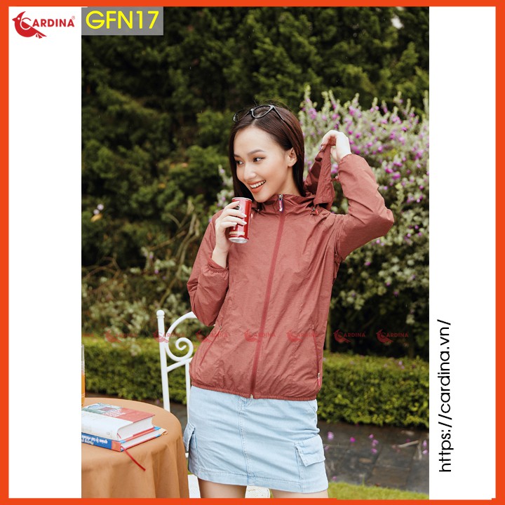 Áo Gió Nữ 2 Lớp Lót Lưới CARDINA Cản Gió Chống Nước - Kèm Túi Đựng Siêu Gọn Nhẹ