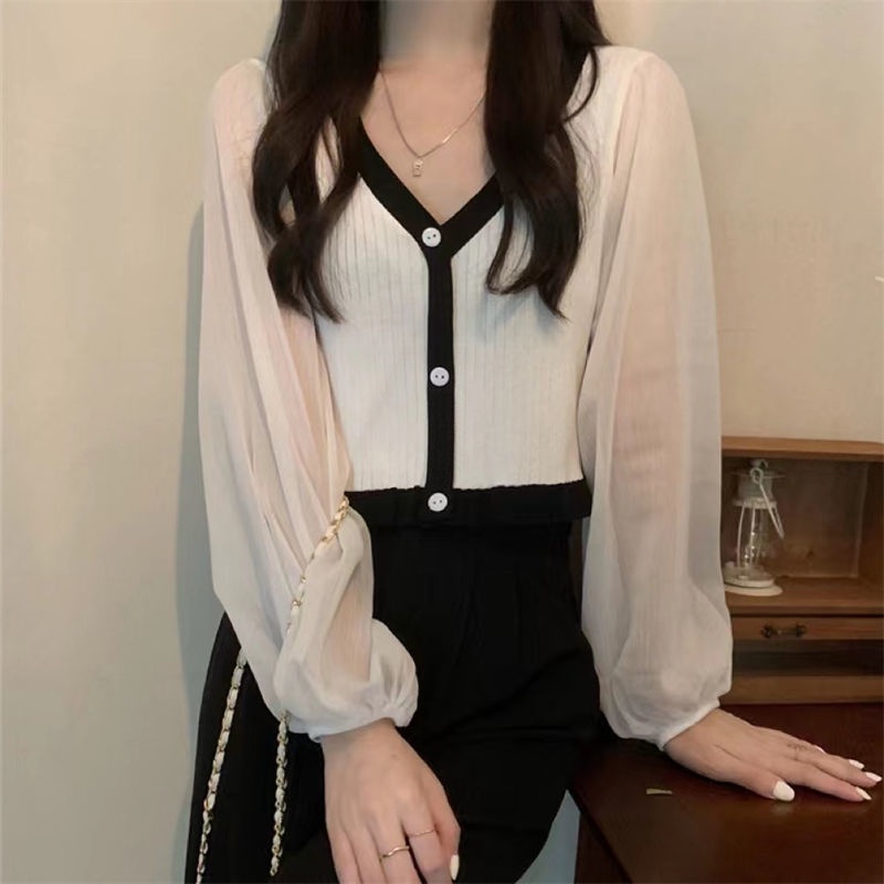 Áo cardigan Dệt Kim Tay Phồng Phong Cách Hàn Quốc Thời Trang Mùa Thu Mới Cho Nữ