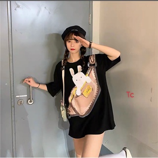 Áo thun nữ, áo phông tay lỡ hình túi thỏ cute chất cotton mát mịn freesize