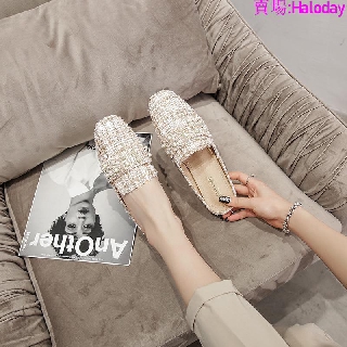 Size lớn 33-43✨Baotou Nửa Dép Nữ 2021 Dép Dép Thời Trang Phong Cách Chanel Giày Nữ Giày Đế Bằng Hợp Thời Trang Thoải Mái Chuyên Nghiệp OL Giày Nữ Công Sở
