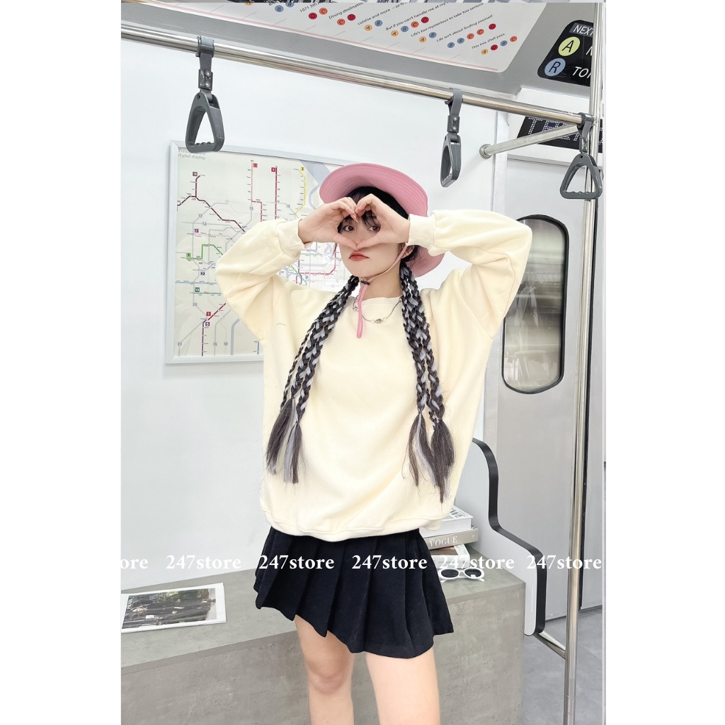 Áo sweater nỉ bông trơn dáng rộng mã 876