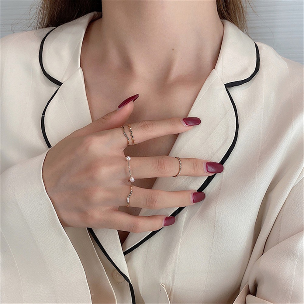 Bộ nhẫn nhiều lớp đính đá ngọc trai phong cách Hàn