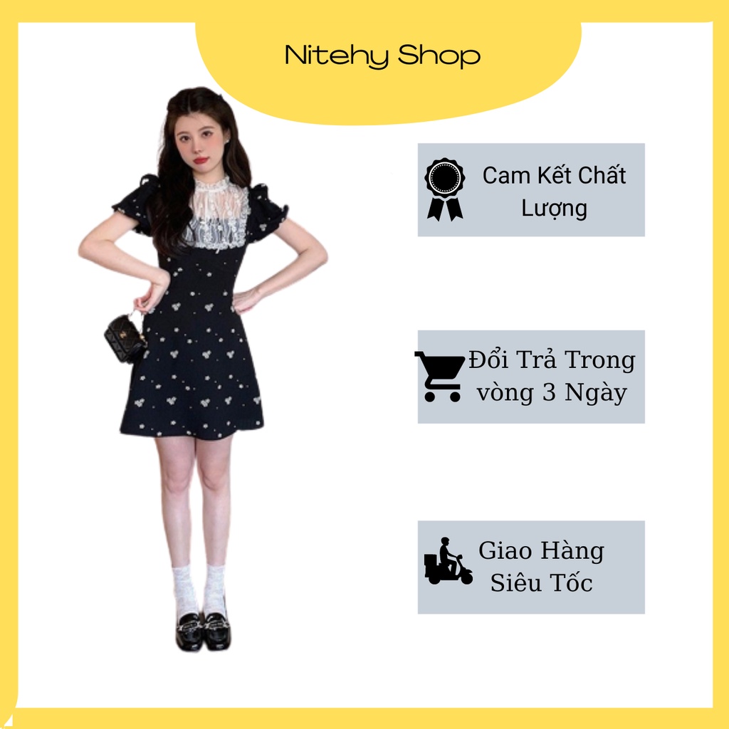 Váy nữ ngắn đầm tiểu thư vintage hoa nhí phối ren trẻ trung xinh đẹp lịch sự NITEHY 22