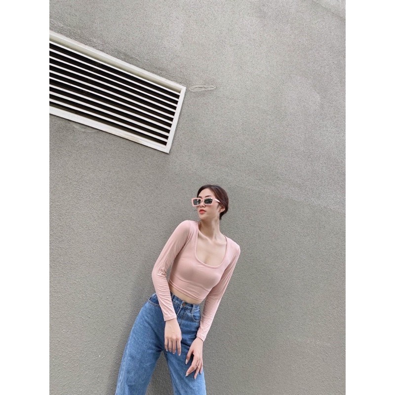 ÁO THUN CROPTOP TAY DÀI CỔ VUÔNG
