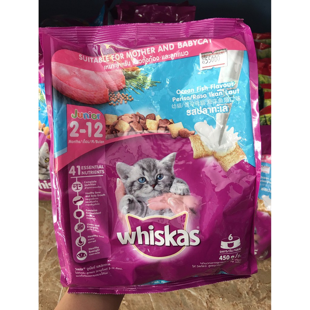 [Yêu thích] Hạt Whiskas Junior cho mèo con &amp; mèo mẹ gói 450g vị cá biển