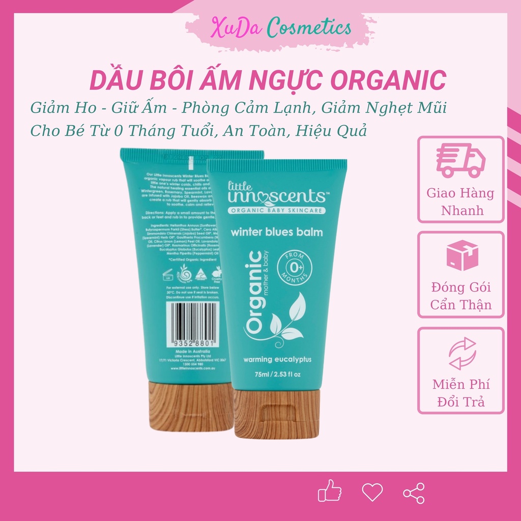 Dầu bôi giữ ấm ngực Organic cho bé dầu thoa Organic winter blue balm Úc phòng cảm lạnh cảm gió ho ngạt mũi 75ml